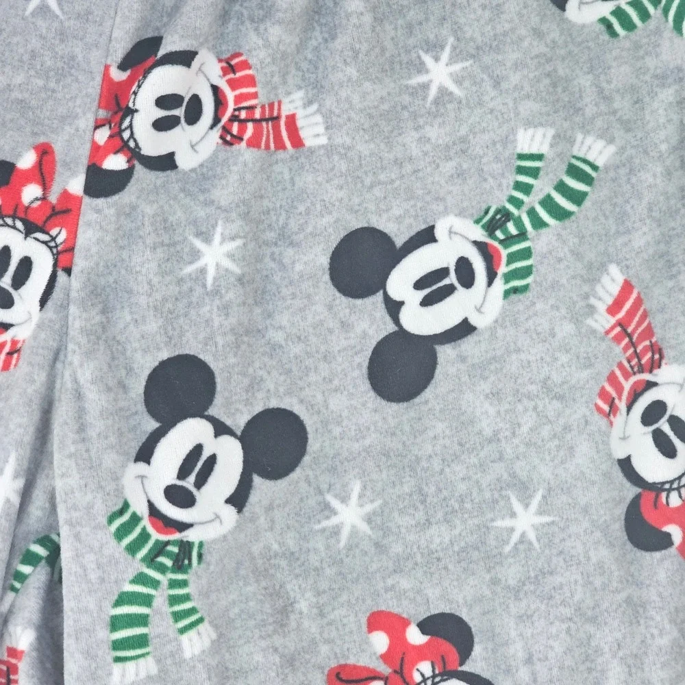 Disney Mickey Minnie Mouse Christmas‎ Holiday Fleece Pajama Pants Gray Medium - Picture 3 of 6